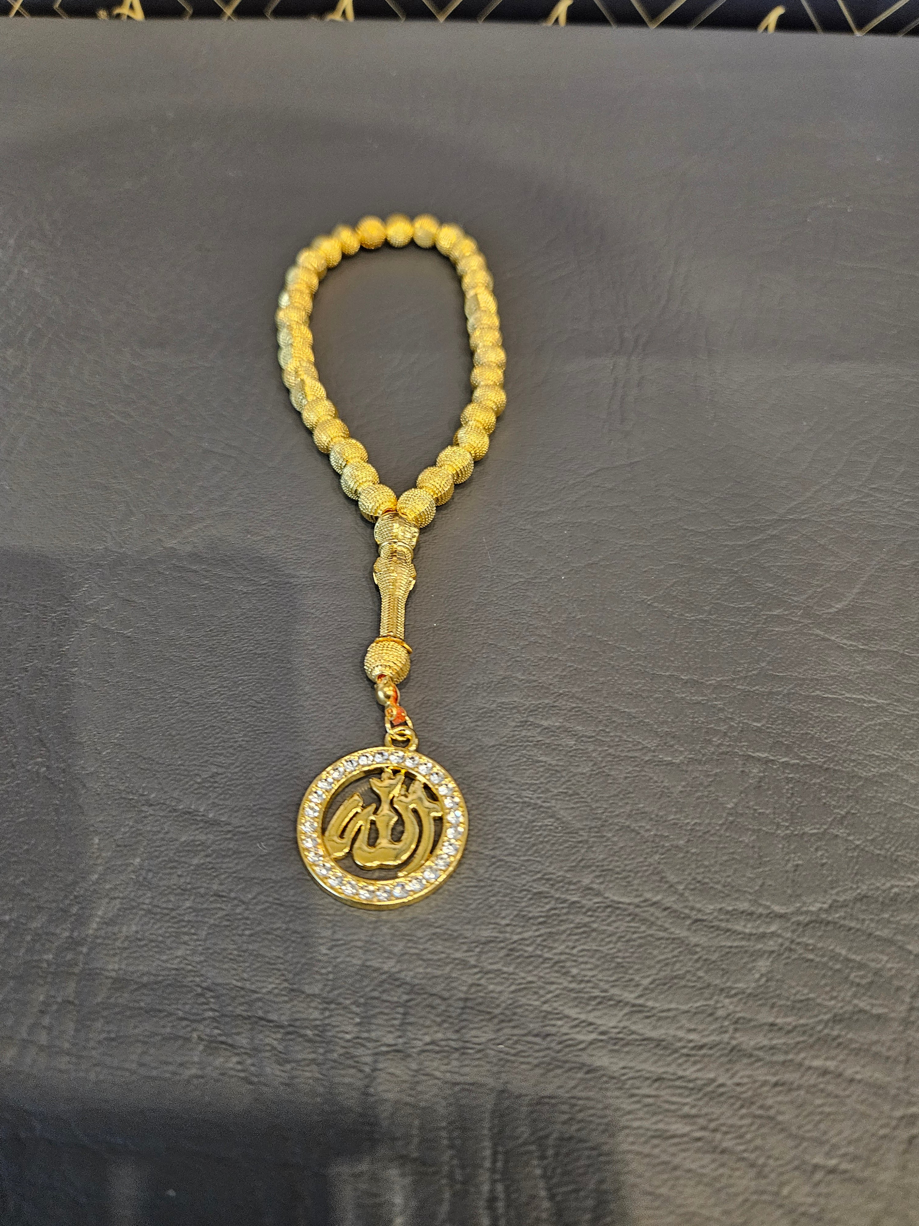 Tasbeeh 33 Bead with Gold Metal Beads and Allah Emblem