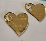 Eid Mubarak Gold Perspex Heart Personalised Tags