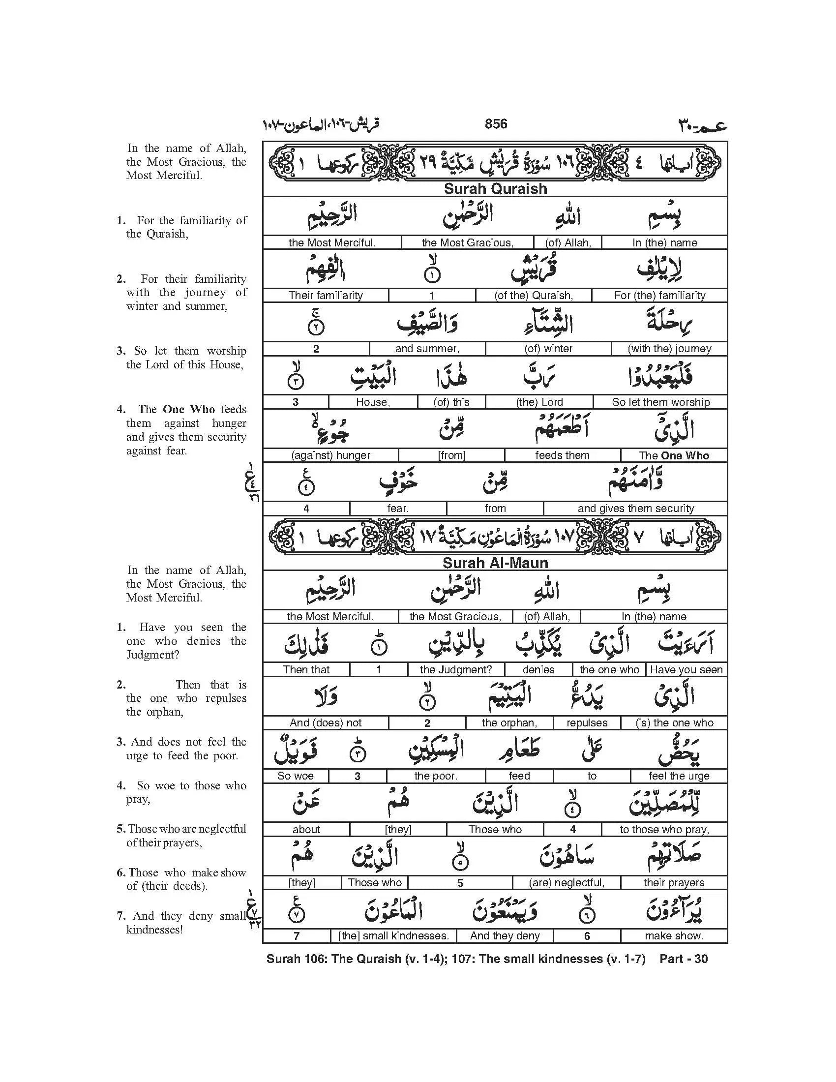 The Glorious Quran (Woord-vir-Woord vertaling) 