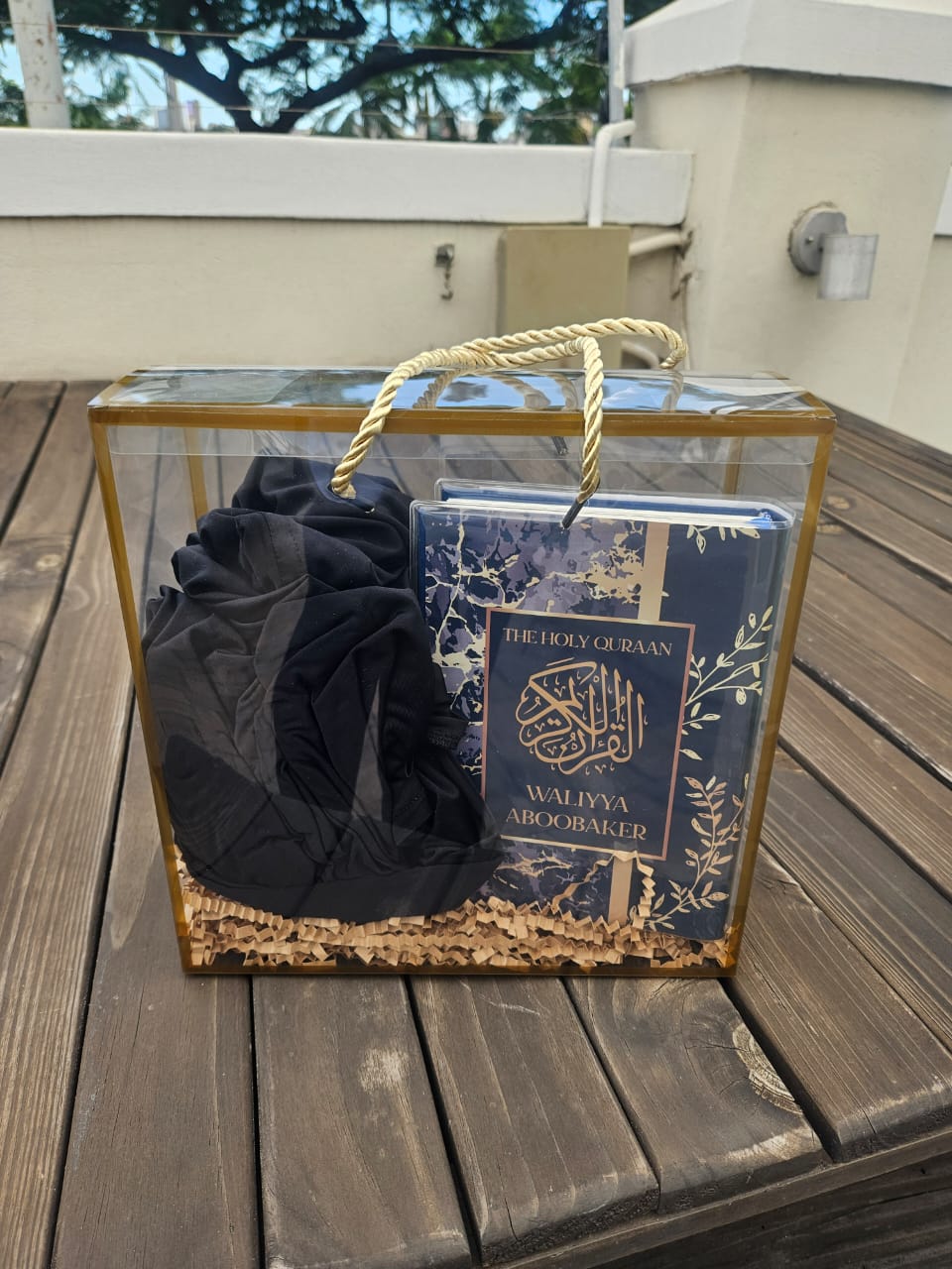 Burqa and Personalised Quran in Clear Gift Box