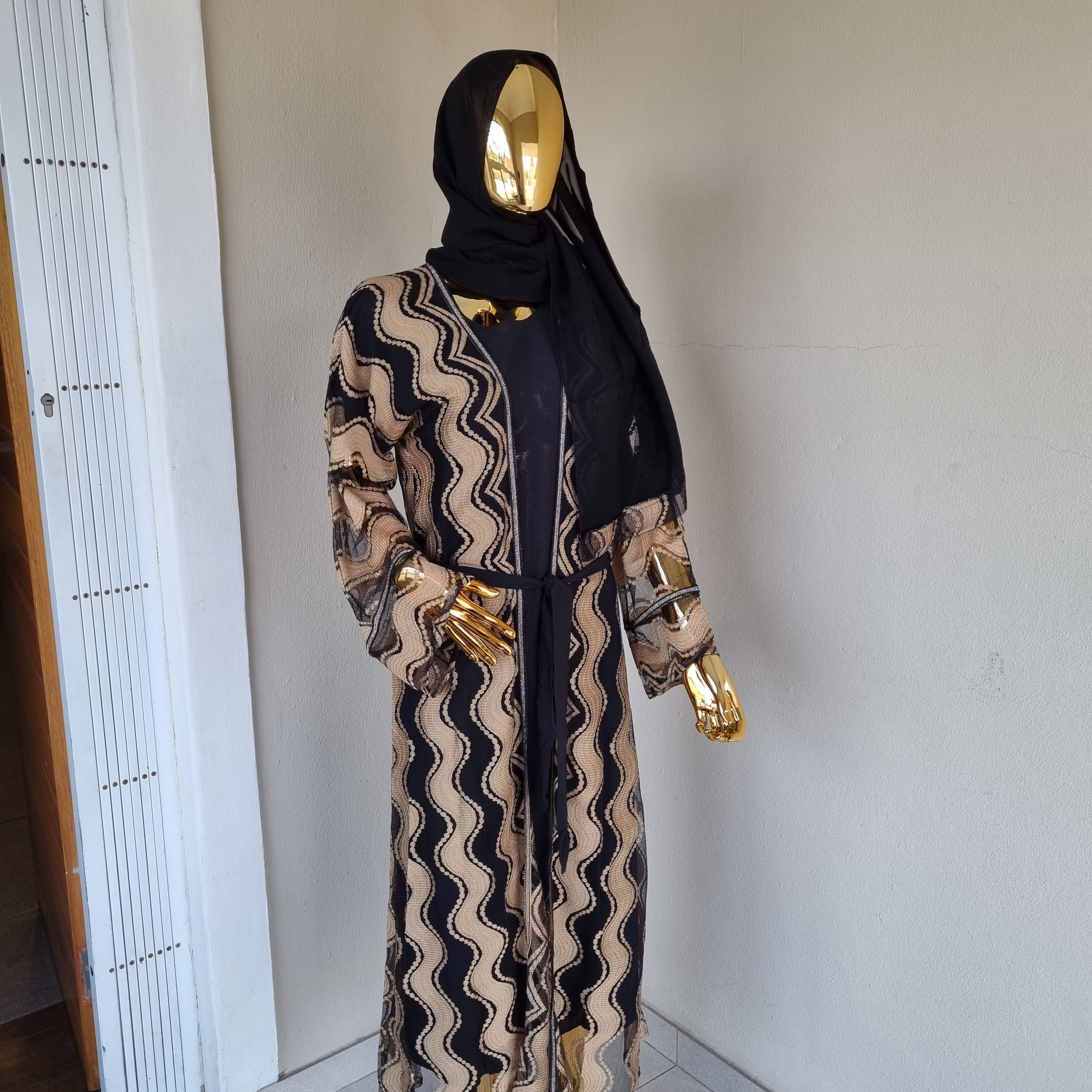 I-Gold Lace Abaya 3pc Set