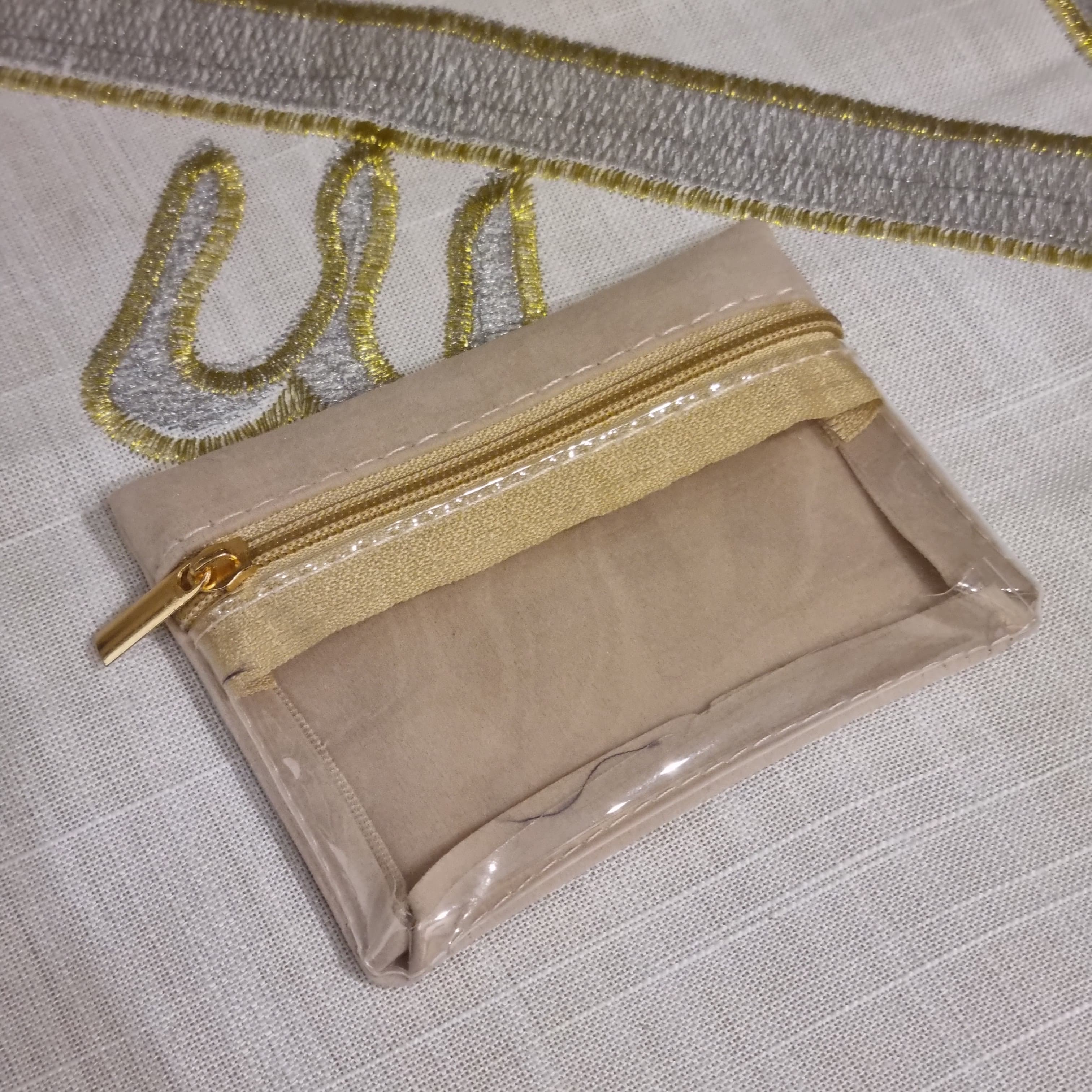 Beige Fabric Zip Travel Storage Pouch