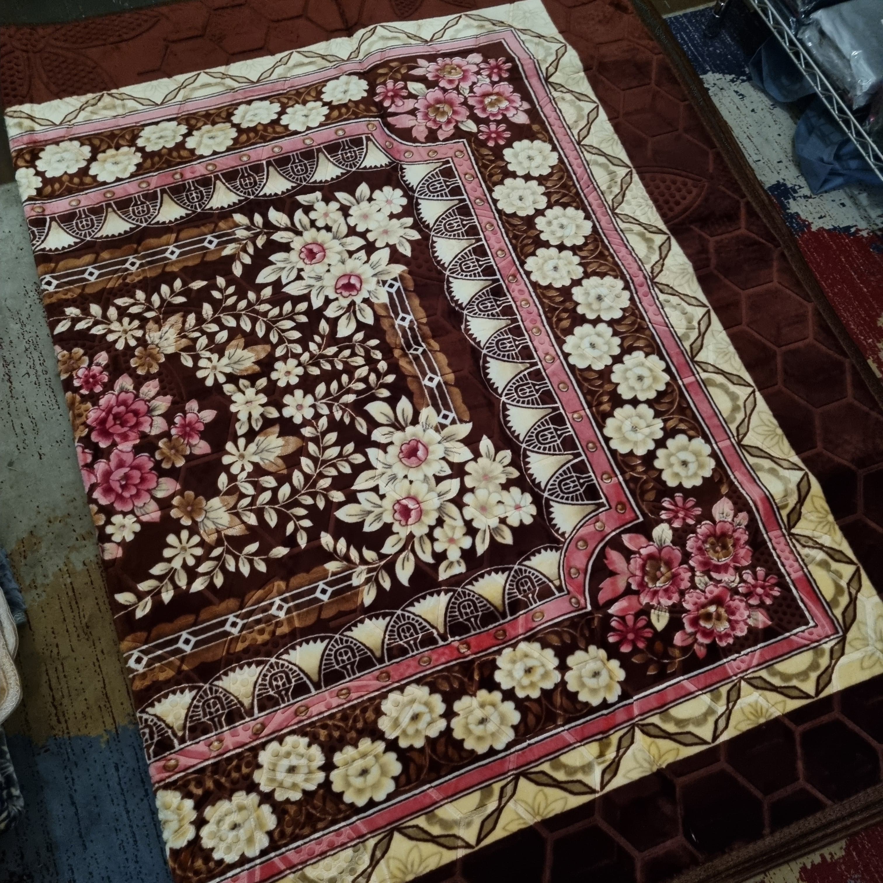 Brown Floral Soft-Touch Zikr Mat (1.6m x 2.3m)