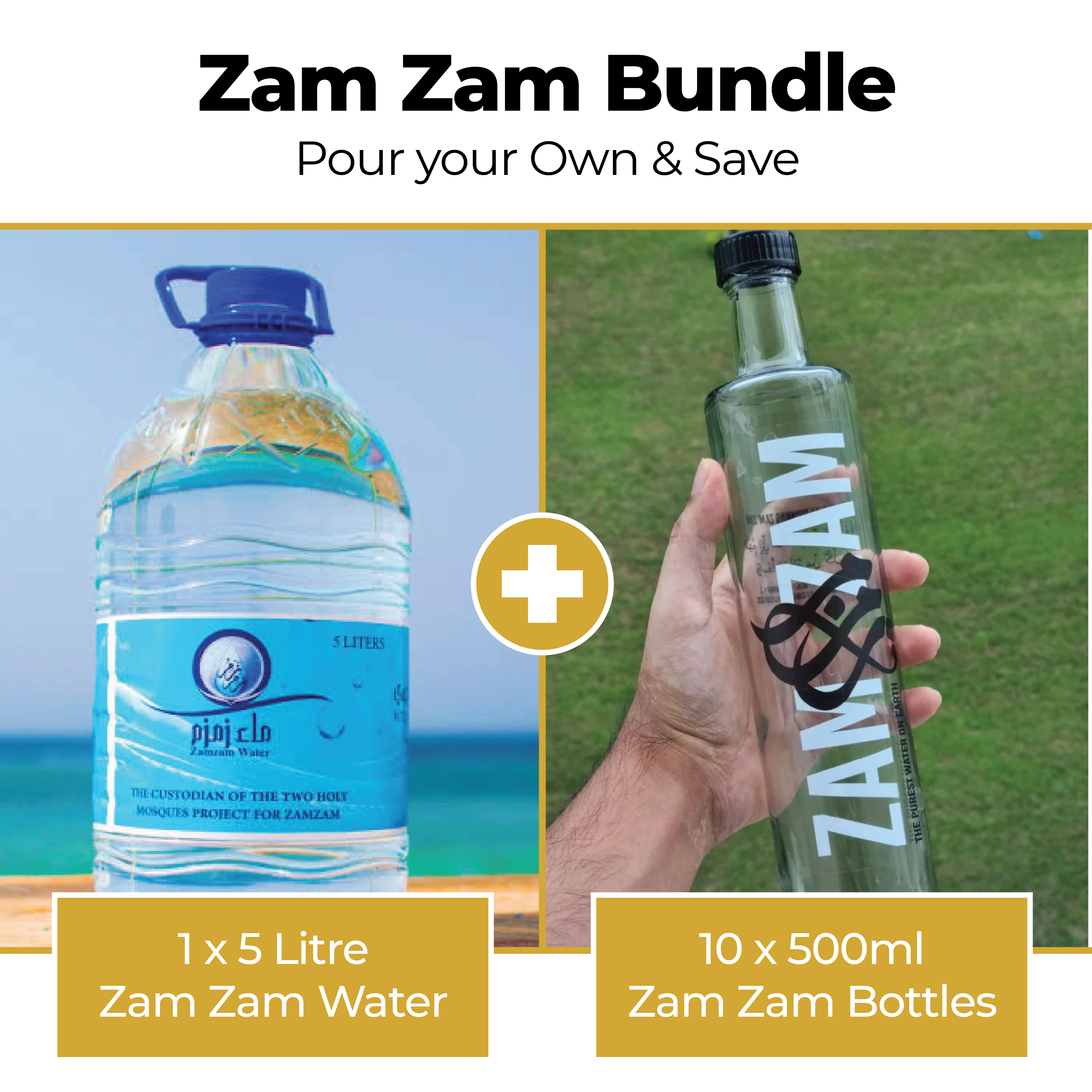Bundel Zam Zam - 1 x 5L Zam Zam Water plus 10 x 500 ml Zam Zam Bottels