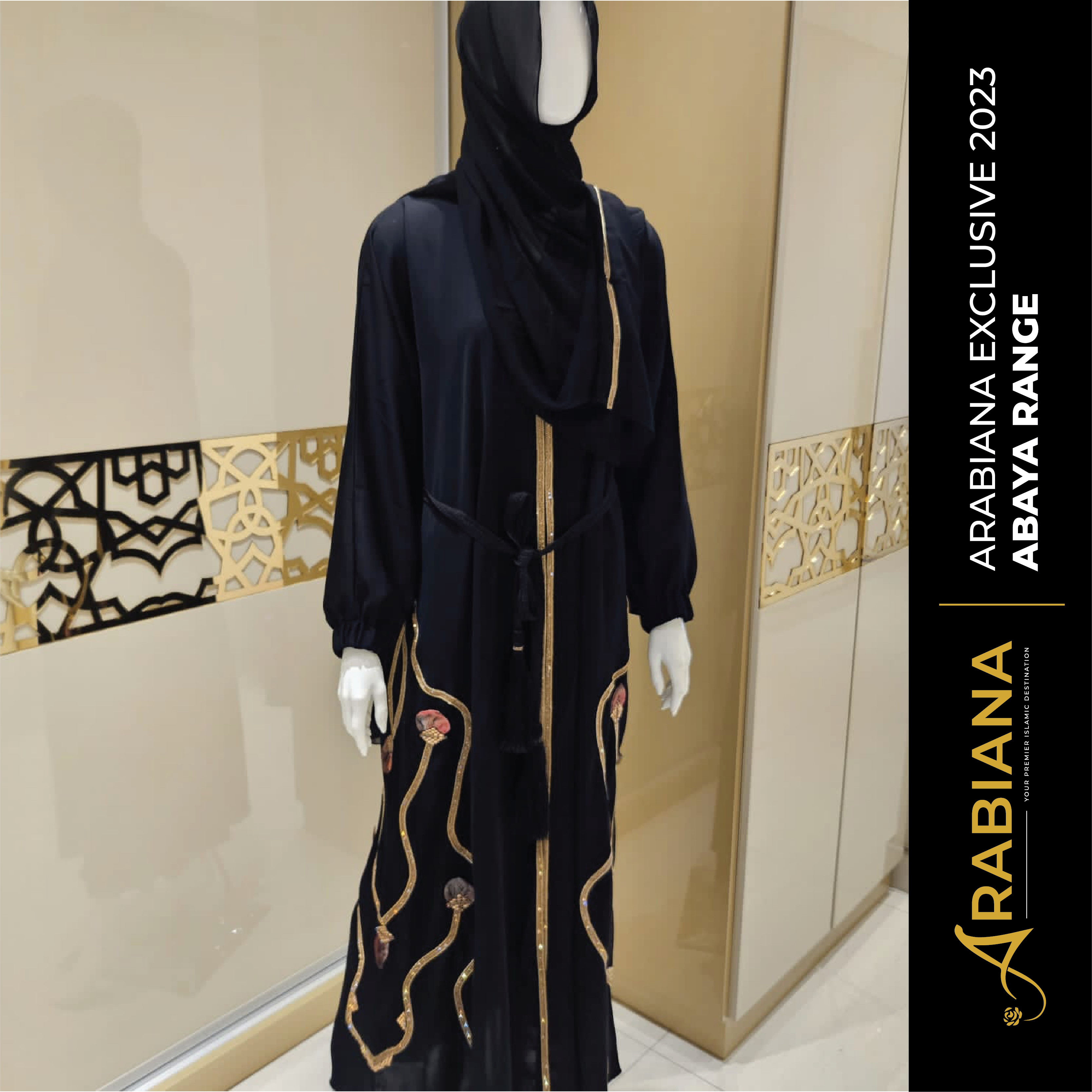 I-Luxury Black &amp; Gold Abaya