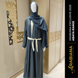 I-Green Cotton Abaya ene-Yellow Inner 3pc Set