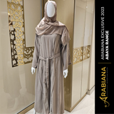 Brown Cotton Abaya with Gold Trimming 3pc Set