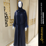 Blue Soft Abaya with Feather Detail 3pc Set