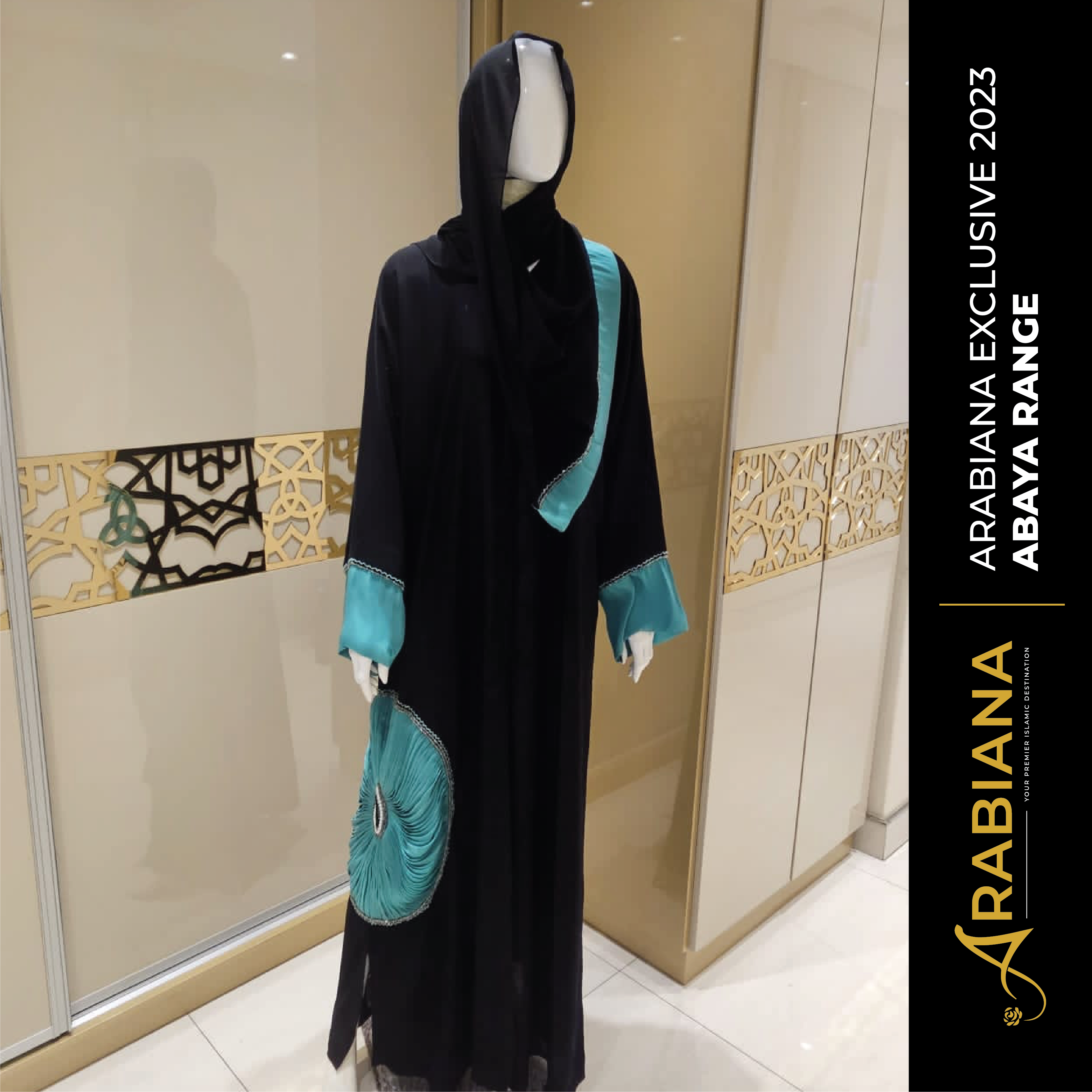 I-Luxury Black &amp; Turquoise Abaya