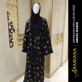 I-Black Abaya ene-Gold Leaf Pattern 3pc Set